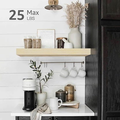 QEEIG Bathroom Floating Shelves for Wall - 15.7" Wall Mounted Shelf Over Toilet Farmhouse Home Decor Display Bookshelf Small 15.7 x 6.7 inch Set of 2, Natural (008-40N)