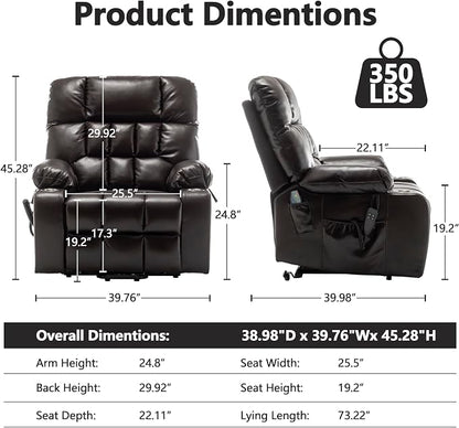JIKFRIMA Power Lift Recliner Chair for Elderly, Dual Motor Lift Chair with Heat and Massage, Lay Flat Lift Chair for Adults, Cup Holders, Lumbar Pillow, Faux Leather, Reddish Brown
