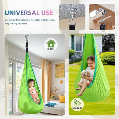 Kids Swing Seat Hammock Chair Indoor Outdoor Hanging Chair for Children,Soft & Safe with High Weight Capacity, Easy Install Perfect for Bedroom, Garden, Playroom (Light Green)