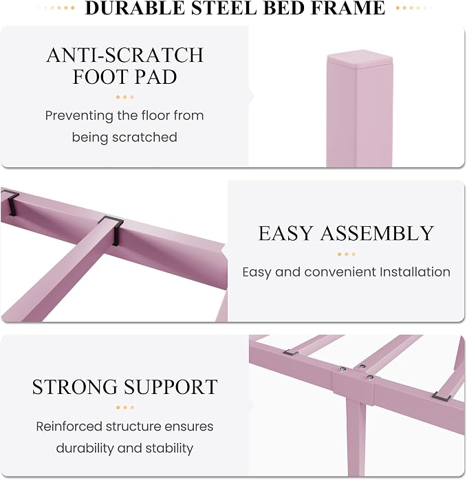 SHA CERLIN Twin Size Bed Frame for Kids,Metal Bed Frame with Butterfly Pattern Design Headboard and Footboard,No Box Spring Needed,Easy Assembly,Pink