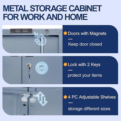 BESFUR Metal Storage Cabinet with 2 Doors and 4 Adjustable Shelves Garage Storage Cabinet with Lock 71" Office Storage Cabinets Locking Cabinets for Garage Office Shop Home (Gray)
