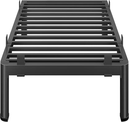 18 Inch Twin Bed Frames, Reinforced Heavy Duty Metal Bed Frame Twin Size, 4000LBS Rounded Corner & No-Slip Mattress Grip, Squeak-Free Platform Bed Frame with Headboard Holes Easy Assembly