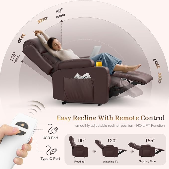 Extra Wide Seat Recliner Chair with Heat and Back Massage, Electric Power Oversized Reclining Chair Infinite Position with Storage Armrests & 2 Cup Holders for Living Room, Manual Recliners
