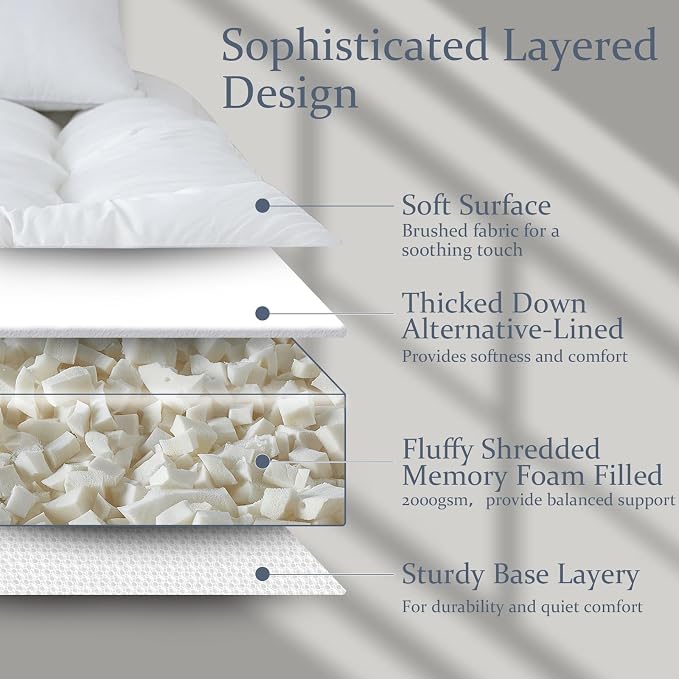 WhatsBedding 5 inch Memory Foam Mattress Topper King Size for Back Pain, Soft Breathable Cover, Comfort Supportive Pillow Top Mattress Topper, 2000GSM Fluffy Shredded Memory Foam Filled