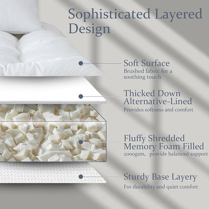 WhatsBedding 5 inch Memory Foam Mattress Topper King Size for Back Pain, Soft Breathable Cover, Comfort Supportive Pillow Top Mattress Topper, 2000GSM Fluffy Shredded Memory Foam Filled
