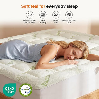 Sweetcrispy Ultra Soft Mattress Topper Twin Size - Viscose Made from Bamboo Pillow Top Mattress Pad for Breathable Cooling & Back Pain Relief, Deep Pocket Comfort Bed Topper, Green