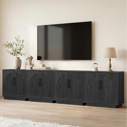 Fatmok Arched Sideboard Buffet Accent Cabinet, 31.5" Credenza with Adjustable Shelf, 4-Piece Modular Coffee Station Storage for Kitchen Living Room Bedroom, Black Grey