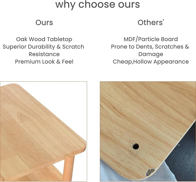 Solid Wood Side Table, Small End Table, Narrow Nightstand Bedside Table | 2-Tiers Real Oak Wood Table for Small Spaces, Bedroom, Living Room, Farmhouse, No-Tool Assembly.