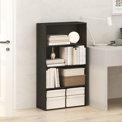 Furinno Jaya Book Shelf, 4-Tier Book Shelf, Bookcase with Open Shelving, Standing Bookshelf, 9.5 x 23.6 x 41.9, for Organization and Storage, for Home Office, Living Room, Espresso