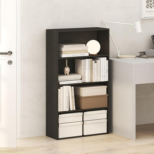 Furinno Jaya Book Shelf, 4-Tier Book Shelf, Bookcase with Open Shelving, Standing Bookshelf, 9.5 x 23.6 x 41.9, for Organization and Storage, for Home Office, Living Room, Espresso