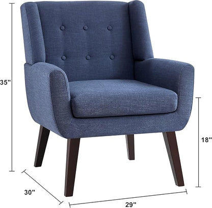 HUIMO Accent Chairs Set of 4, Upholstered Button Tufted Armchair, Linen Fabric Sofa Chairs for Bedroom, Living Room, Mid Century Modern Comfy Reading Chair (4, Dark Blue)