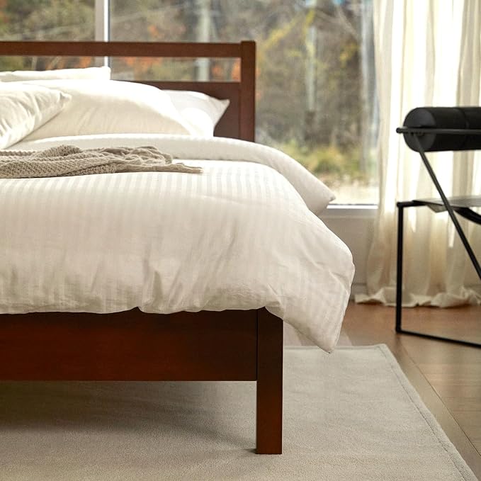 LIFEMENT Signature Wood Platform Bed Frame with Headboard, Essential, Noise Free, Under Bed Storage, No Box Spring Needed, Easy Assembly (Walnut, Full)