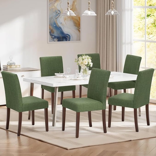 MALOL Upholstered Dining Chairs Set of 6, Modern Fabric Dining Room Chair, Wooden Dining Chair, Kitchen Side Chairs, Farmhouse Dinner Chair with High Back for Kitchen, Green