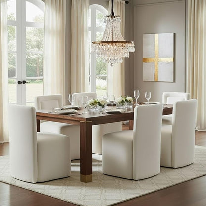 Hyfirm Upholstered Dining Chairs No Assembly, Set of 6 Modern Parsons Armless Kitchen Chairs with Padded Seat Cushion, Ready-to-Use White Linen Accent Side Chair for Diningroom Living Room Bedroom