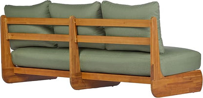 Merax 3 Piece Patio Outdoor Furniture Set, All-Weather Acacia Wood 3-Seater Daybed Sofa, 2 Chaise Lounge Chairs with Thick Cushions for Porch, Lawn, Backyard, Balcony, Green+Teak