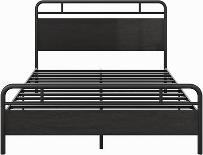 Allewie Queen Size Platform Bed Frame with Wooden Headboard and Footboard, Heavy Duty 13 Metal Slats Support, Under-Bed Storage, No Box Spring Needed, Noise Free, Easy Assembly, Black Oak