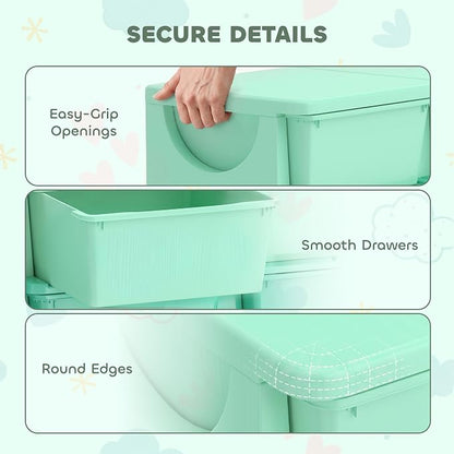 Qaba 9 Drawers Kids Storage Unit, 3 Tier Stackable Toy Organizers and Storage Chest for Bedroom, Nursery, Playroom, Living Room, Boys, Girls, Toddlers, Green