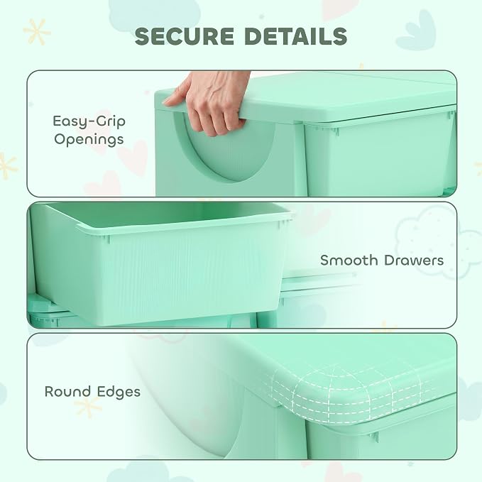 Qaba 6 Drawers Kids Storage Unit, 3 Tier Stackable Toy Organizers and Storage Chest for Bedroom, Nursery, Playroom, Living Room, Boys, Girls, Toddlers, Green
