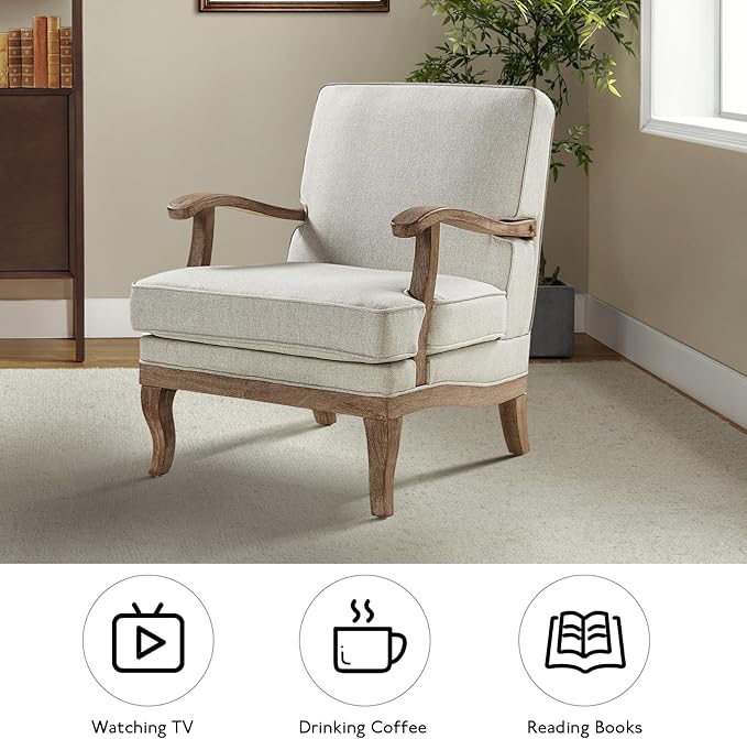HULALA HOME Mid-Century Modern Accent Chairs Set of 2, Upholstered Lounge Arm Chair with Solid Wood Legs and Armrest, Removable Cushion Comfy Reading Armchair for Living Room, Bedroom, Balcony, PEWTER