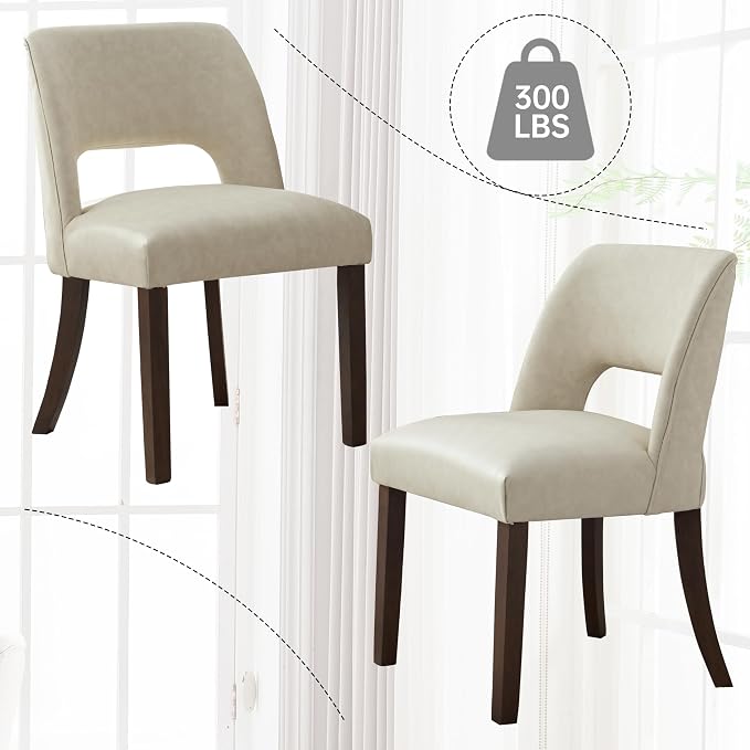 VKNOW Modern Dining Chairs Set of 6 with Rubberwood Legs, Beige | Faux Leather, Curved Back, For family, Kitchen Dining RoomRestaurant Reception Room, No wobble, 80% pre-installed