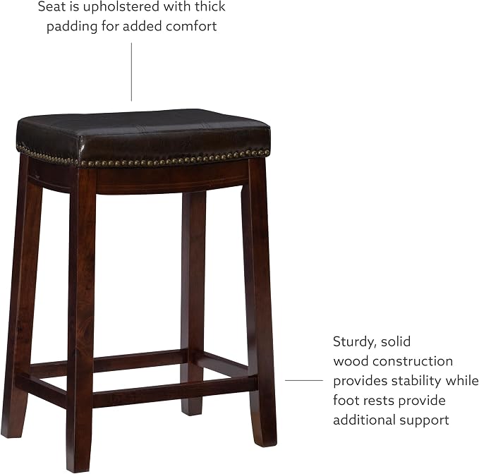 Linon Home Décor Kingston Backless Linon Claridge Stool, Counter Height, Brown Patch Counter, 12.75"D x 18.25"W x 26.75"H