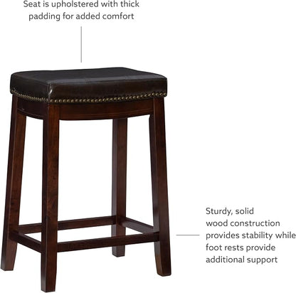 Linon Home Décor Kingston Backless Linon Claridge Stool, Counter Height, Brown Patch Counter, 12.75"D x 18.25"W x 26.75"H