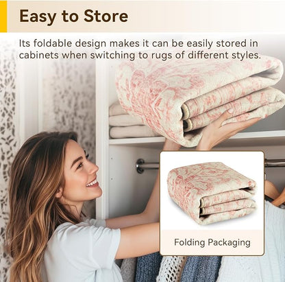 RELEANY Area Rugs Round 8ft Washable Non-Slip, Floral Vintage Distress Medallion Carpet for Living Room Bedroom Dining Room, Pink Light Vintage Pink