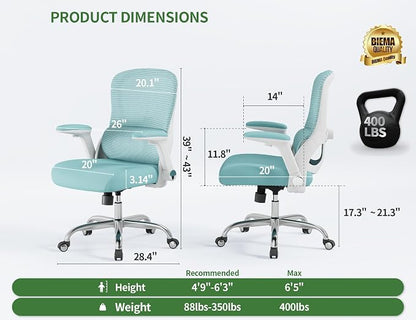 Office Chair - Ergonomic Desk Chair with Adjustable Lumbar Support, Mesh Computer Chair, Executive Office Chairs for Adults, Wide Seat Office Chair Back Support for Tall Men (Blue)