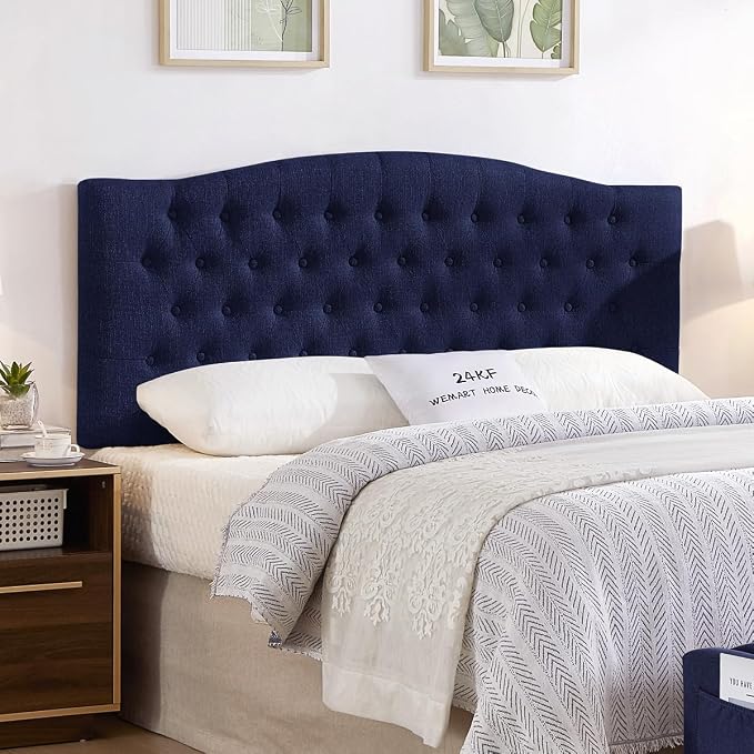 24KF Upholstered Tufted Button Wall Mounted Linen Headboard,Comfortable Fashional Headboard Queen/Full Size,6055-Q-Navy Blue