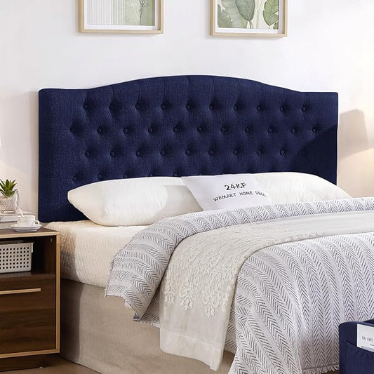24KF Upholstered Tufted Button Wall Mounted Linen Headboard,Comfortable Fashional Headboard Queen/Full Size,6055-Q-Navy Blue