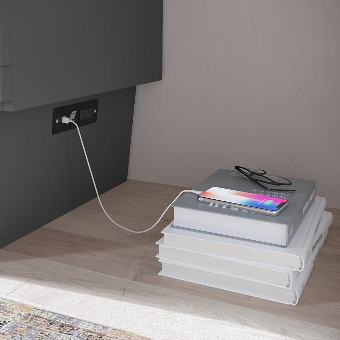 AFI, Nantucket Full Size Murphy Bed Chest with Mattress, Storage Drawer and Built-in USB Charger, Grey