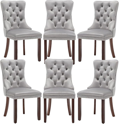 Hixkol Velvet Dining Chairs Set of 6,Upholstered Dining Chairs with Ring Pull Trim and Button Back,Modern Seating for Kitchen, Dining Room & Living Room(Light Gray)