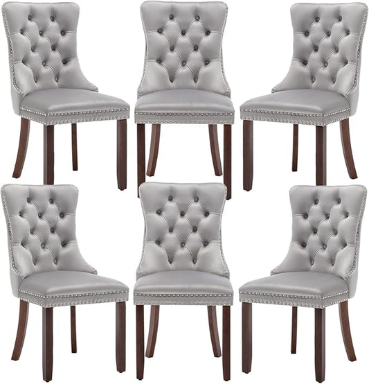 Hixkol Velvet Dining Chairs Set of 6,Upholstered Dining Chairs with Ring Pull Trim and Button Back,Modern Seating for Kitchen, Dining Room & Living Room(Light Gray)
