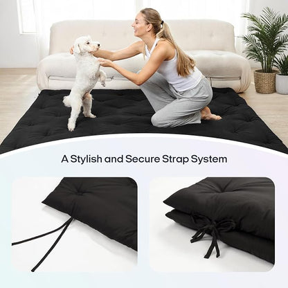 Syrinx Water Resistant Japanese Futon Mattress, King Size 80"x76", 2.5 Inch Thick Japanese Floor Mattress Tatami Mat, Foldable Floor Bed Sleeping Pad for Dormitory Guest Room Camping