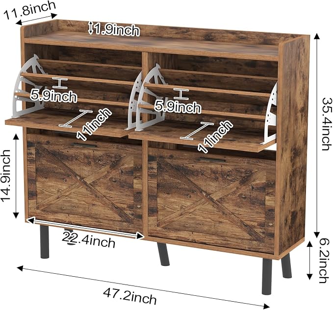 Shoe Cabinet for Entryway, 3 Layers Shoe Cabinet Storage with 4 Flip Drawers, Metal Legs Shoe Storage, Shoe Organizer Cabinet Adjustable Shoe Rack Cabinet