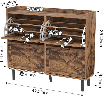 Shoe Cabinet for Entryway, 3 Layers Shoe Cabinet Storage with 4 Flip Drawers, Metal Legs Shoe Storage, Shoe Organizer Cabinet Adjustable Shoe Rack Cabinet