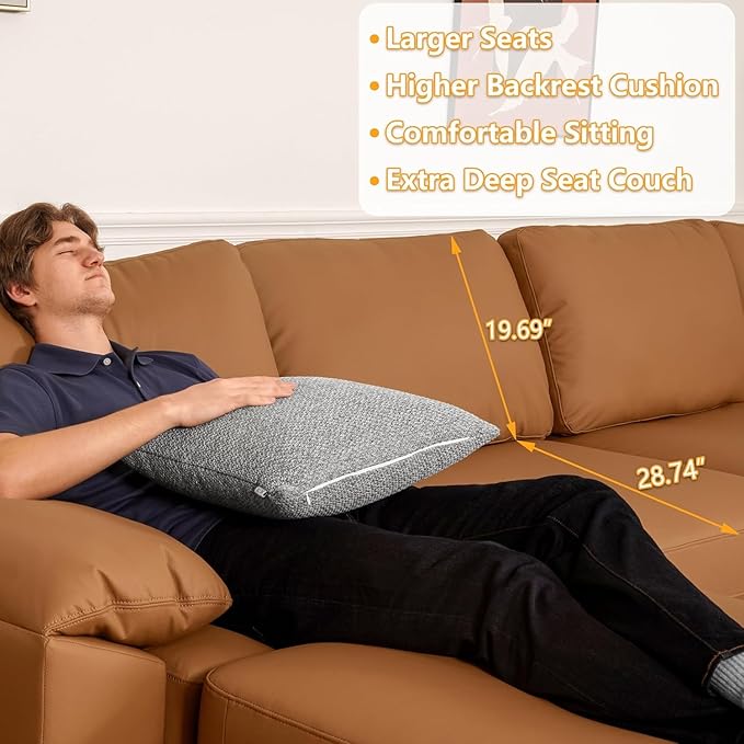 EASE MOOSE Oversized Modular Sectional Sofa,Leather Sectional Couch with Deep Seat,Extra Large U Shaped Couch,Modern Comfy Scratch Resistant Faux Leather Material Sofa,Brown