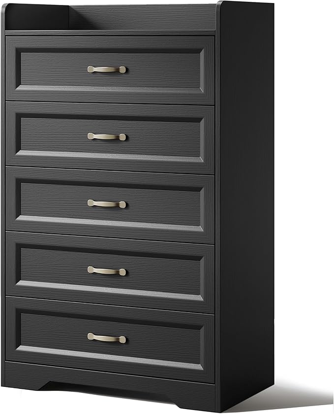 Gizoon 2-Piece Bedroom Furniture Set, 2-PC Dresser Set for Bedroom, Includes a 5 Drawer Dresser and a 6 Chest of Drawers, with Smooth Rail, Handles, Anti-Tipping, Large Storage Space, Black