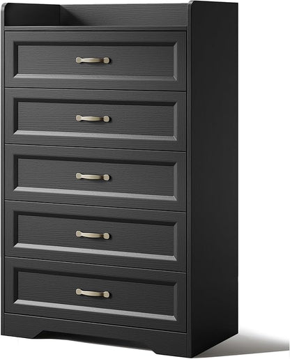 Gizoon 2-Piece Bedroom Furniture Set, 2-PC Dresser Set for Bedroom, Includes a 5 Drawer Dresser and a 6 Chest of Drawers, with Smooth Rail, Handles, Anti-Tipping, Large Storage Space, Black