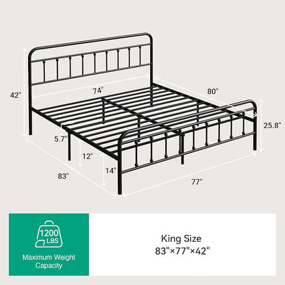 Novilla Metal King Size Bed Frame - Modern Minimalist Victorian Style with Headboard/Footboard, Heavy-Duty Steel Slats/Underbed Storage/No Box Spring Needed/Easy Assembly/Noise Free/Black