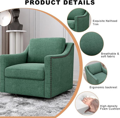 Swivel Accent Chair Set of 2，Armchair，Bronze Nail Decoration Comfy Living Room Chair,Single Sofa Chair，Reading Chairs,for Living Room Bedroom Reading Apartment (Green, 2 Green)