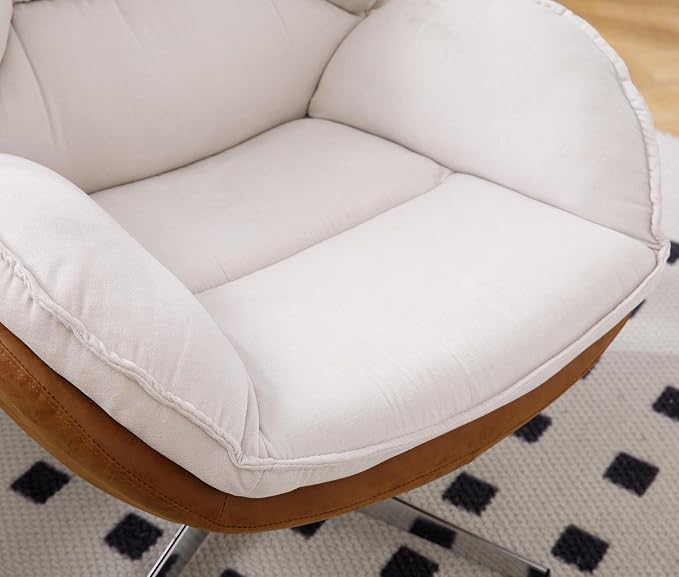 BESTANO Swivel Accent Chair, Chenille Upholstered Modern Living Room Chair with Backrest 360 Degree Metal Base Armless Reading Chair for Bedroom, Beige