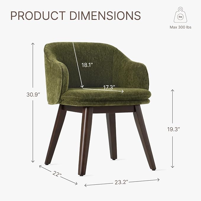 KISLOT Wooden Dining Chairs Set of 4, Fabric Upholstered Modern Dining Room Chairs with Barrel Backrest & Double-Layer Thick Cushion for Living Room, Restaurant, Kitchen and Café, Green, 2 Boxs