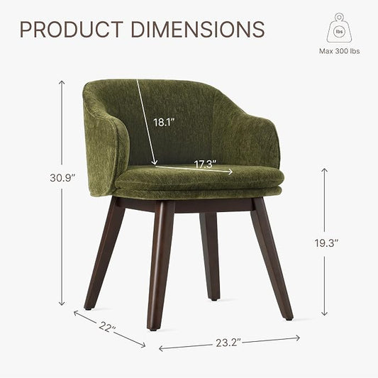 KISLOT Wooden Dining Chairs Set of 4, Fabric Upholstered Modern Dining Room Chairs with Barrel Backrest & Double-Layer Thick Cushion for Living Room, Restaurant, Kitchen and Café, Green, 2 Boxs