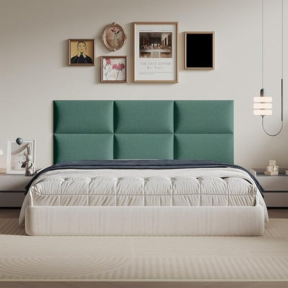 12-Piece Green Linen Upholstered Headboard King Size, Wall Mounted Panel Set, Lush Fabric Headboard & Wall Decor for Bedroom