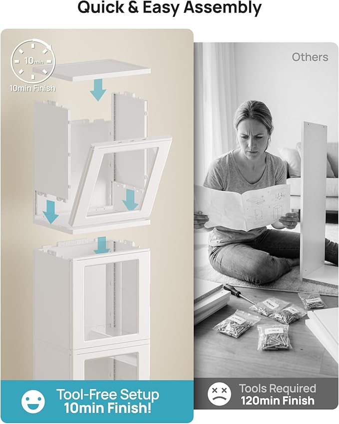 Vtopmart 63.2" Tall Slim Bathroom Storage Cabinet with 4 Adjustable Shelves and 4 Doors, Freestanding Cabinets Organizer with Wheels and Anti-tip for Laundry, Kitchen, Pantry, White