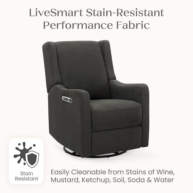 Delta Children Mercer Electronic Power Recliner and Swivel Glider with USB Port in LiveSmart Performance Fabric - Water Repellent & Stain Resistant, Dark Grey