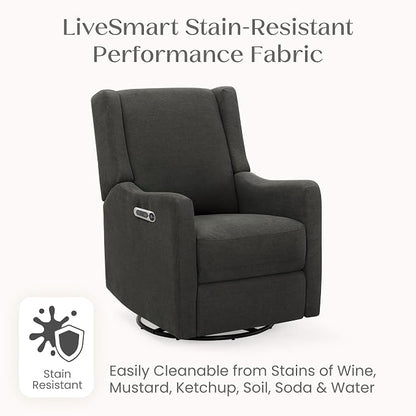 Delta Children Mercer Electronic Power Recliner and Swivel Glider with USB Port in LiveSmart Performance Fabric - Water Repellent & Stain Resistant, Dark Grey