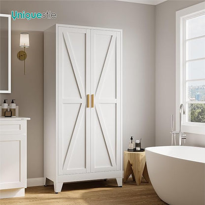 71" Tall Metal Armoire Wardrobe Closet with Hanging Rod and 3 Adjustable Shelves,White Storage Cabinet,Steel Wardrobe for Bedroom Garage Laundry Room Office Apartment Amployees,6 Tier 1 Pack
