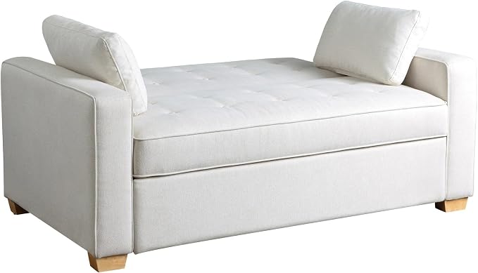 Serta Ainsley 66.5" Convertible Sleeper Loveseat, Full Size, Dreamcoil Comfort, Soft Woven Fabric, Oyster